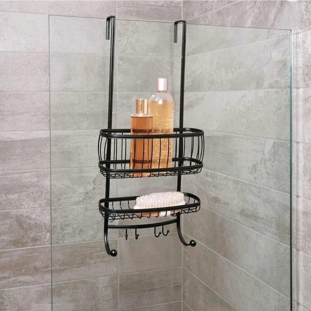 iDesign York Bathroom Over the Door Shower Caddy with Storage Baskets Shelves